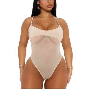 Fashion Nova Mocha Brown Calypso Sheer Mesh Bodysuit Size XS